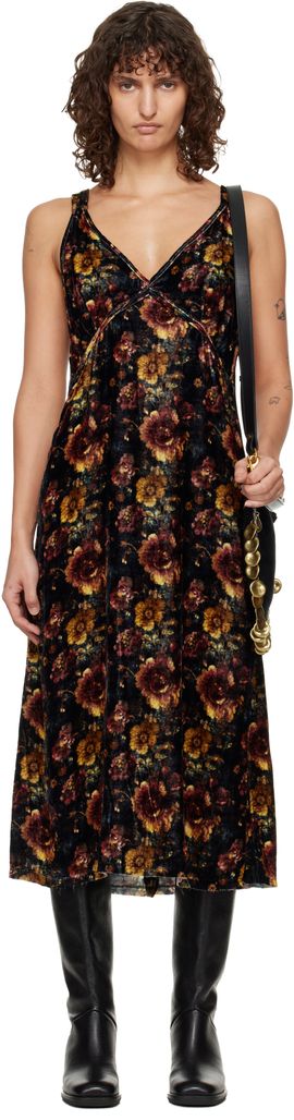 R13 R13 Black & Orange Grunge Slip Dress