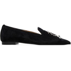 R13 R13 Black Pointed Toe Logo Loafers