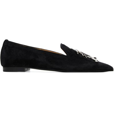 R13 R13 Black Pointed Toe Logo Loafers