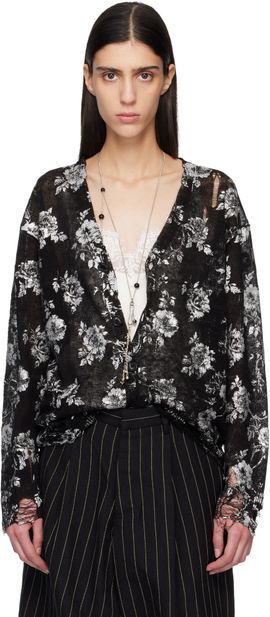 R13 R13 Black Printed Boyfriend Cardigan