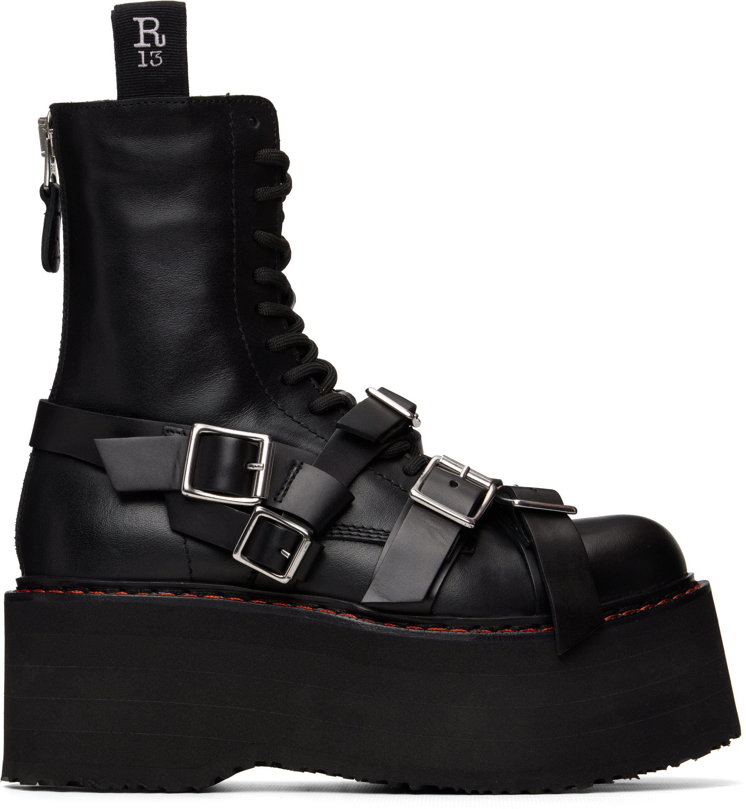 Authentic R13 single stack black platform men’s lace up boots R13 | Single Stack Chelsea Boot | Black main image 4