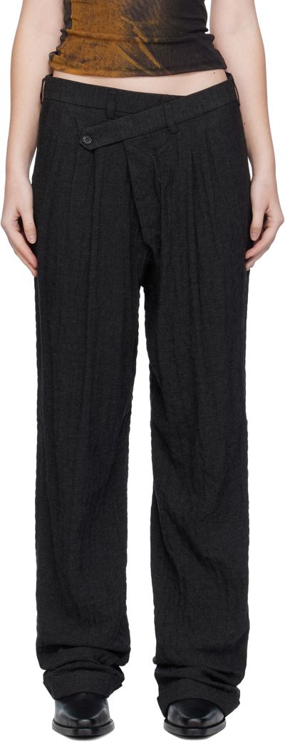 R13 R13 Black Triple Pleat Crossover Trousers