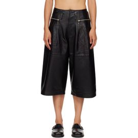 R13 R13 Black Triple Pleat Culotte Leather Shorts