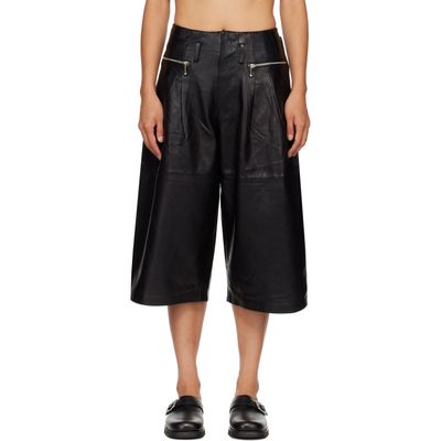 R13 R13 Black Triple Pleat Culotte Leather Shorts