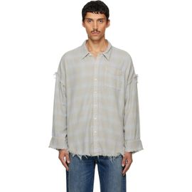 R13 R13 Blue & Gray Shredded Seam Drop Neck Shirt