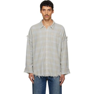 R13 R13 Blue & Gray Shredded Seam Drop Neck Shirt