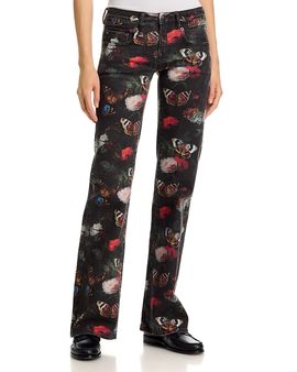 R13 R13 Boy Low Rise Flare Jeans in Pink Stretch Floral Butterfly