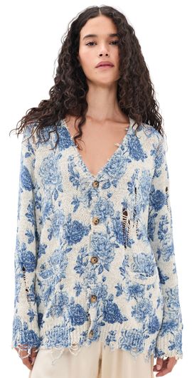 R13 R13 Boyfriend Cardigan Blue Floral