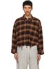 R13 R13 Brown & Black Drop Neck Cropped Shirt - 1