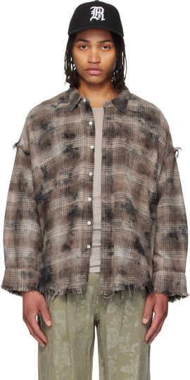 R13 R13 Brown & Gray Shredded Seam Drop Neck Shirt
