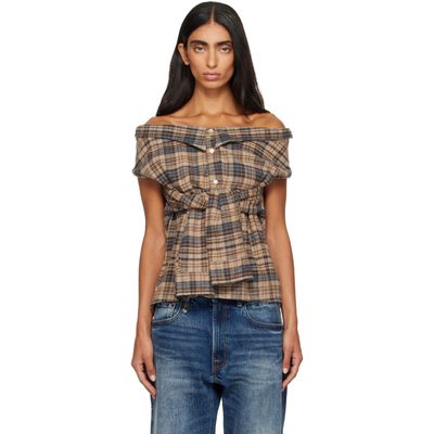 R13 R13 Brown Front Tie Shirt
