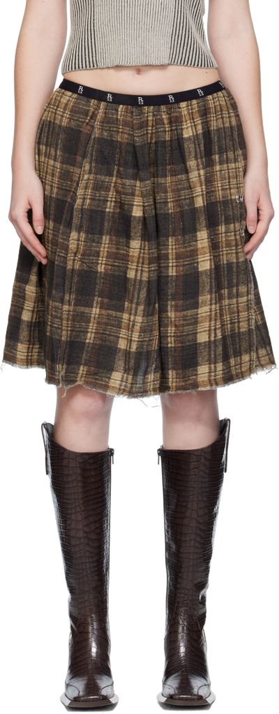 R13 R13 Brown Knee-Length Kilt Reversible Midi Skirt