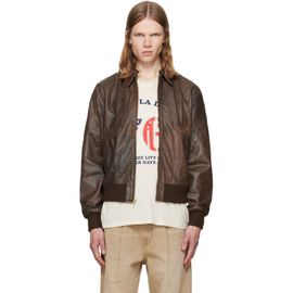 R13 R13 Brown Leather Boyfriend Bomber Jacket