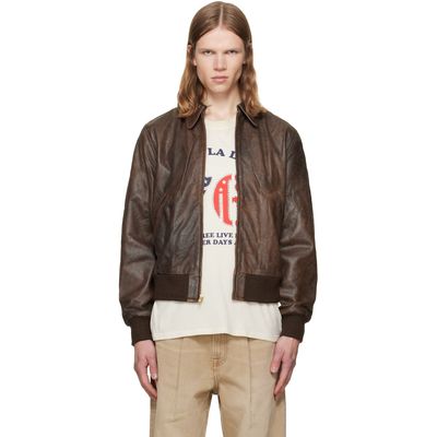R13 R13 Brown Leather Boyfriend Bomber Jacket