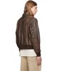 R13 R13 Brown Leather Boyfriend Bomber Jacket - 3
