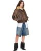 R13 R13 Brown Removable Collar Leather Bomber Jacket - 5