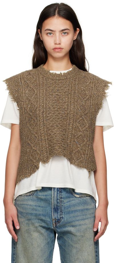 R13 R13 Brown Wool Boyfriend Cable Sweater Vest