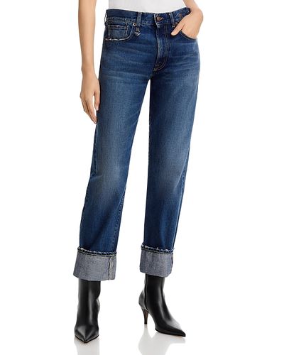 R13 R13 Cuffed Boy Low Rise Straight Jeans in Dalston Selvedge Blue Stretch