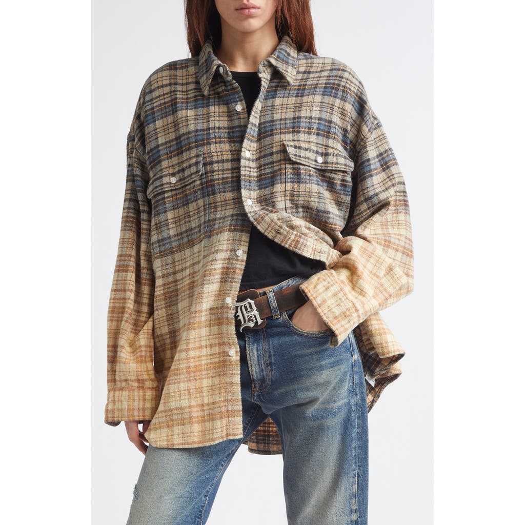R13 R13 Dip Dye Plaid Button-Up Boyfriend Shirt