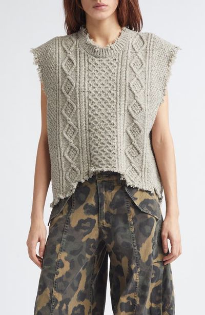 R13 R13 Distressed Cable Stitch Wool Blend Boyfriend Sweater Vest
