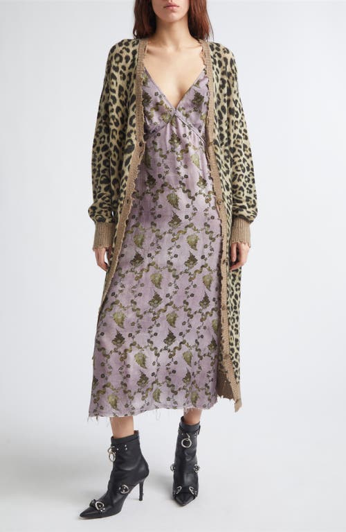 R13 R13 Distressed Leopard Print Long Cashmere Cardigan