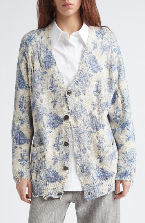 R13 R13 Distressed Oversize Floral Linen Blend Cardigan