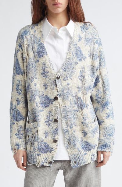 R13 R13 Distressed Oversize Floral Linen Blend Cardigan