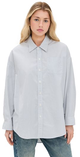 R13 R13 Drop Neck Oxford Shirt Blue/White Pinstripe M