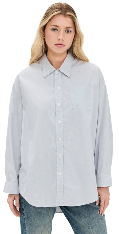 R13 R13 Drop Neck Oxford Shirt Blue/White Pinstripe M