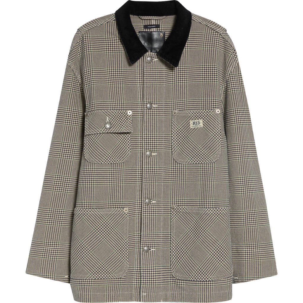R13 R13 Glen Plaid Relaxed Fit Chore Jacket