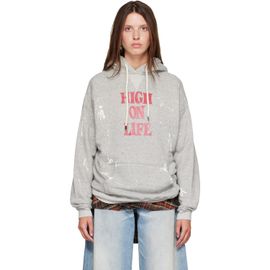 R13 R13 Gray 'High On Life' Oversized Hoodie
