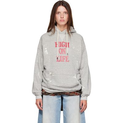 R13 R13 Gray 'High On Life' Oversized Hoodie