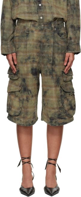R13 R13 Green & Navy Bermuda Cargo Shorts