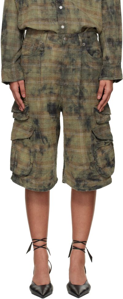 R13 R13 Green & Navy Bermuda Cargo Shorts