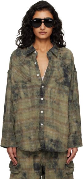 R13 R13 Green & Navy Drop Neck Work Shirt