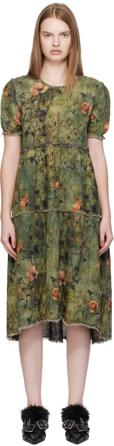R13 - Green Shredded Relaxed Reversible Midi Dress R13 - Green Shredded Relaxed Reversible Midi Dress