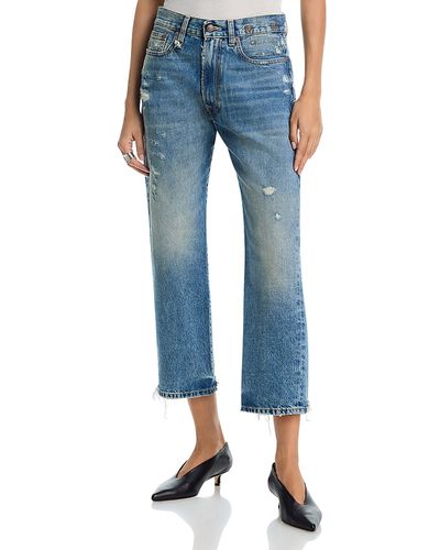 R13 R13 High Rise Boyfriend Ankle Jeans in Bain Blue with Rips