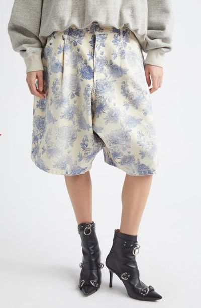 R13 R13 Jesse Pleated Floral Denim Carpenter Shorts