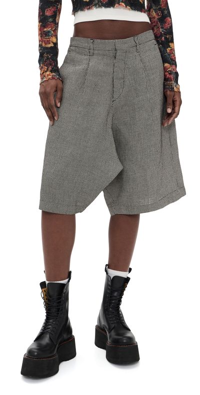 R13 R13 Jumbo Tailored Shorts Black And White Houndstooth