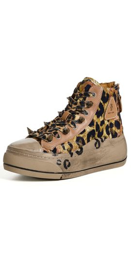 R13 R13 Kurt High Top Sneakers Pink Leopard With Spikes