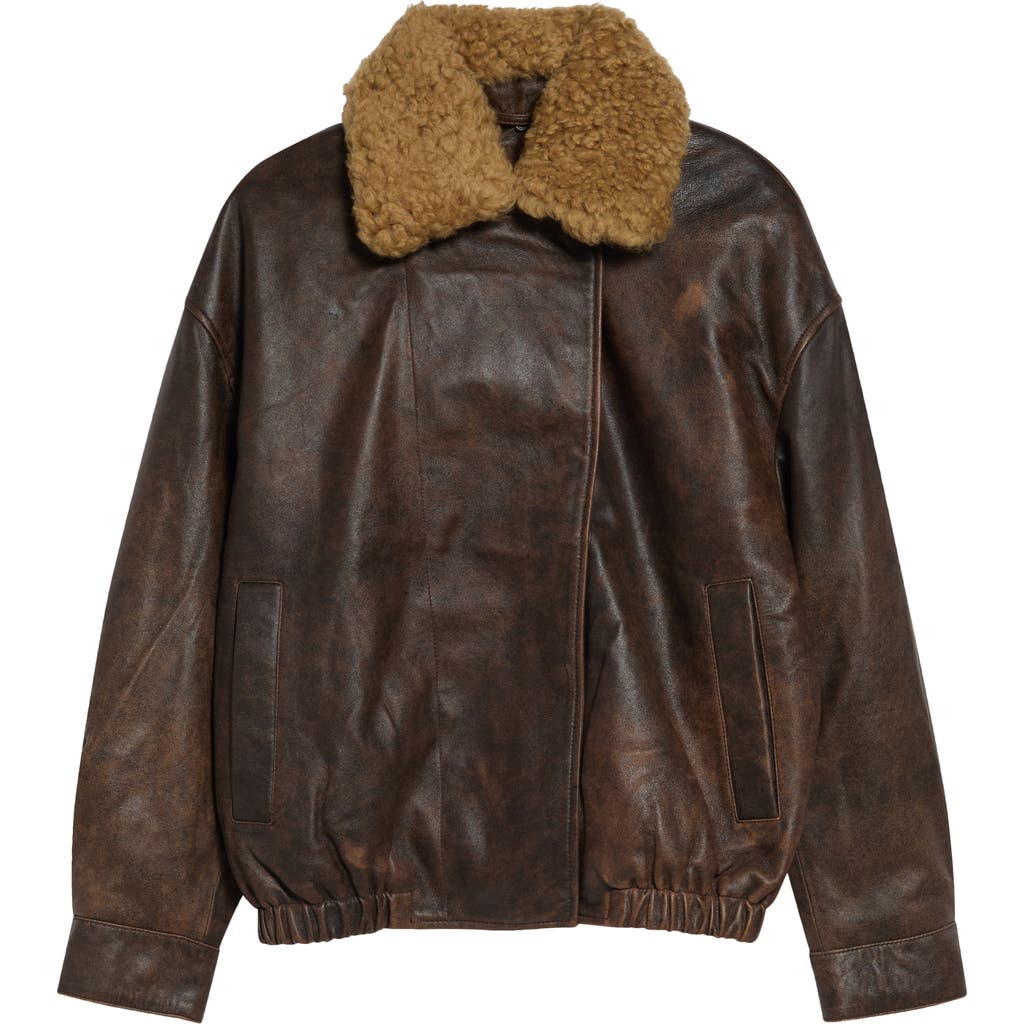 R13 R13 Leather Bomber Jacket with Removable Genuine Shearling Collar