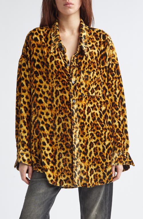 R13 R13 Leopard Print Drop Neck Velvet Button-Up Shirt