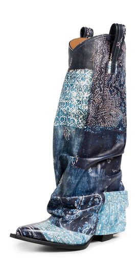 R13 R13 Mid Cowboy Boots with Sleeve Blue Bandana