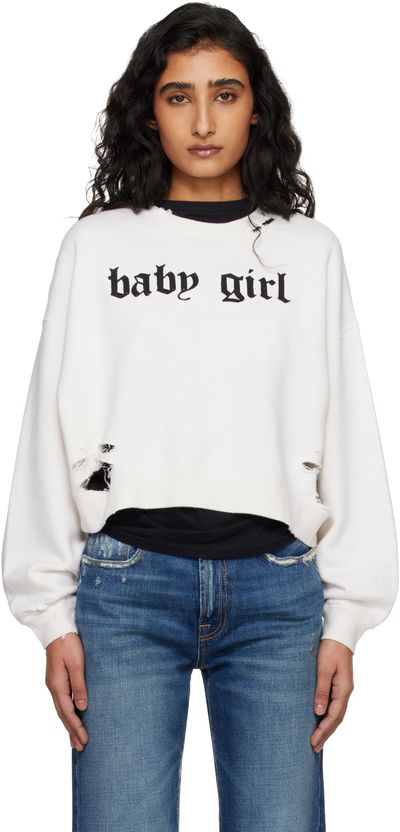 R13 R13 Off-White 'Baby Girl' Cropped Crewneck Sweatshirt