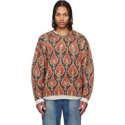 R13 R13 Orange & Black Printed Oversized Sweater