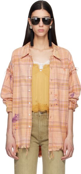 R13 R13 Orange Shredded Seam Drop Neck Shirt