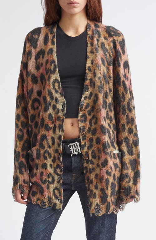 R13 R13 Oversize Distressed Leopard Print Cashmere Cardigan