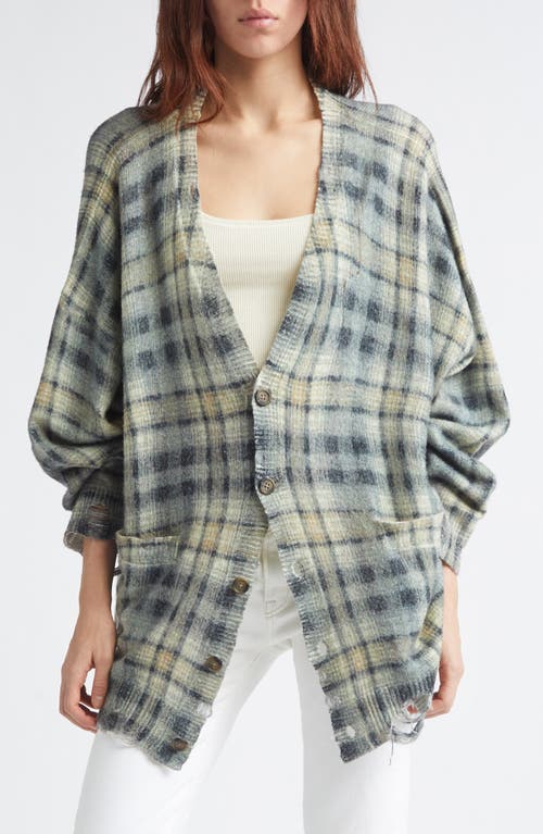 R13 R13 Oversize Distressed Plaid Wool & Cashmere V-Neck Cardigan