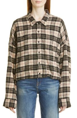 R13 R13 Oversize Plaid Gathered Hem Work Shirt