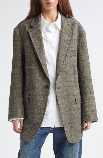 R13 R13 Oversize Ragged Houndstooth Linen & Virgin Wool Blazer